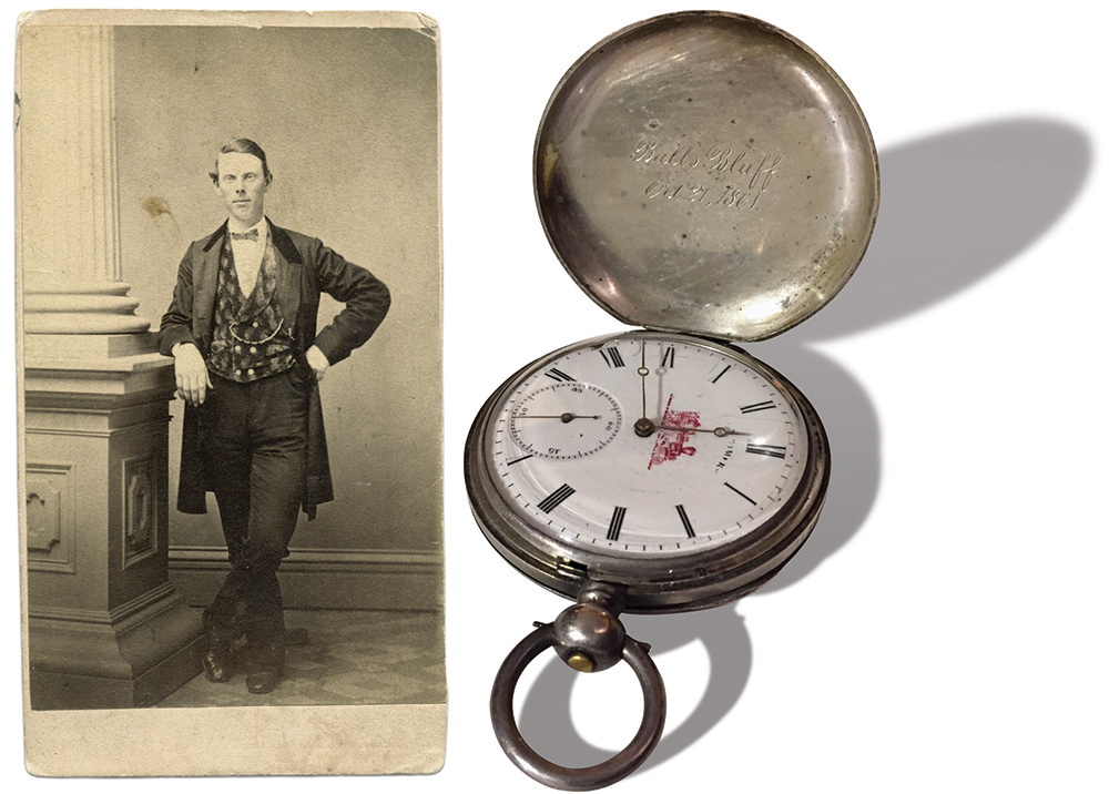 Bowen and his watch. Carte de visite by an anonymous photographer. Mark Savolis Collection.   
