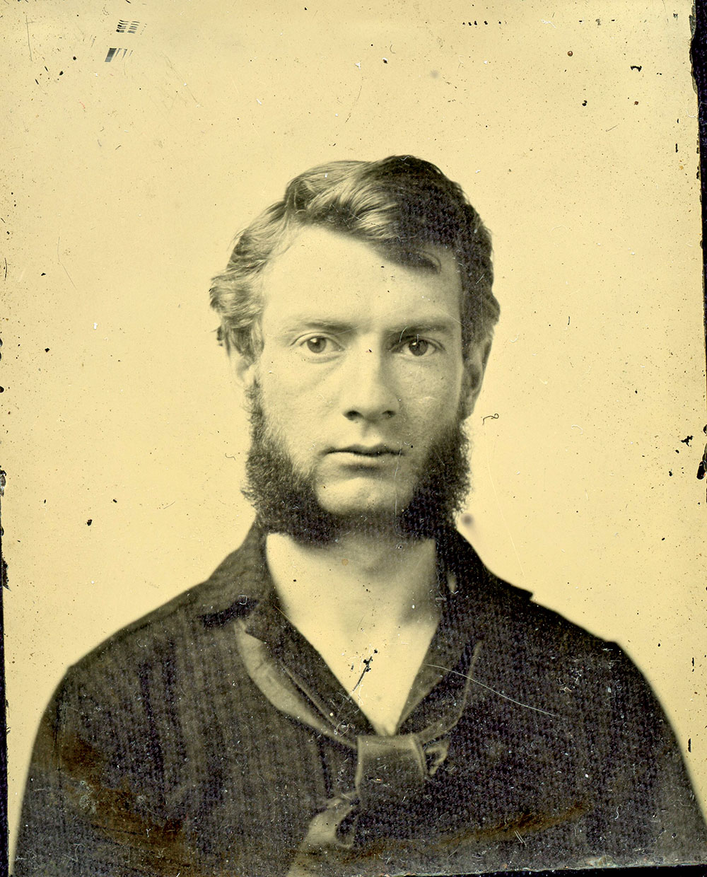 Before: Sailor ambrotype scanned with conventional settings.