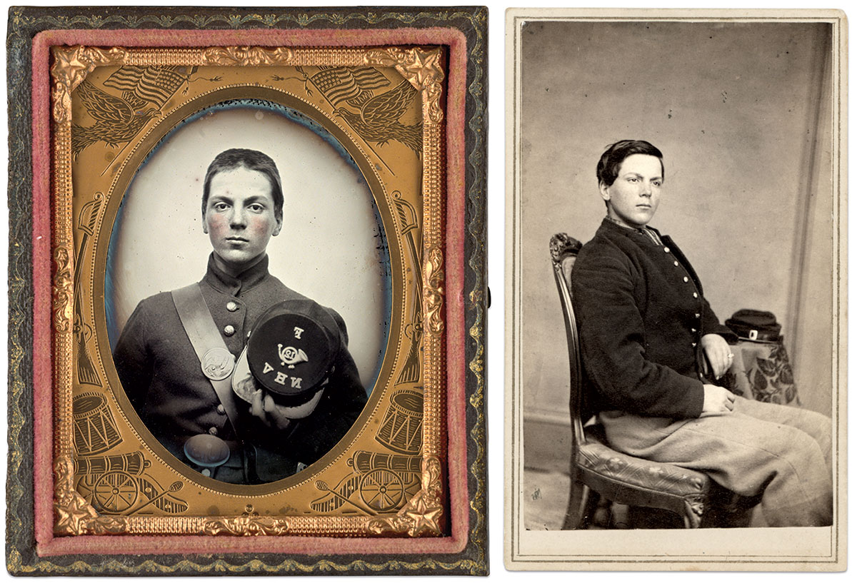 Morse, left, pictured about the time of his enlistment, and, right, later in the war. Ninth-plate ambrotype by an anonymous photographer. The Liljenquist Family Collection at the Library of Congress, Carte de visite by Kimball & Son of Concord, N.H. Ronald S. Coddington Collection.
