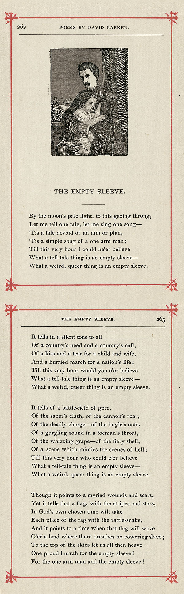 Poem and picture: An illustration by an anonymous engraver, far right, graced the 1886 volume of Barker’s collected works. Author’s Collection.