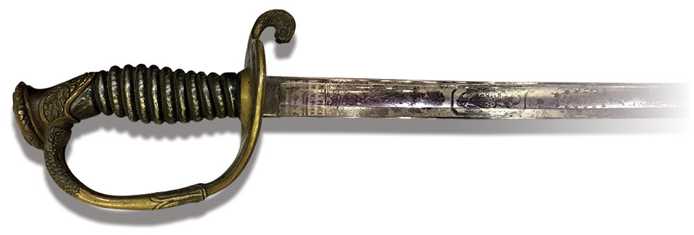 Stover’s Model 1852 U.S. navy officer’s sword with the etched inscription “A.D. Stover / For the Old Flag.”