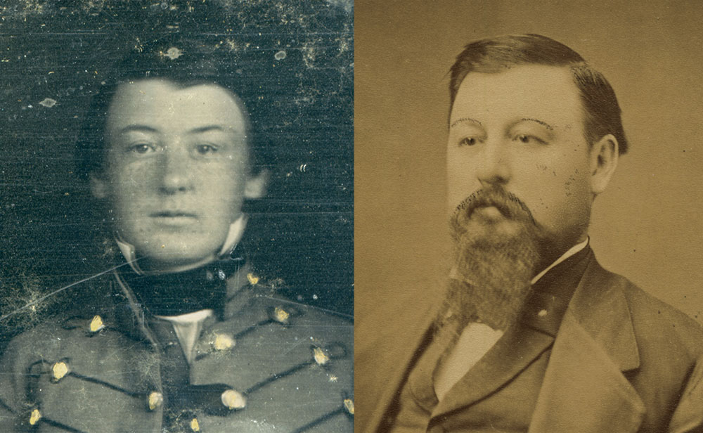 Lucien Dade Winston pictured as a VMI cadet about 1853-1854, left, and about 1880, when he lived in Louisville, Ky. Glenn Hilburn Collection.