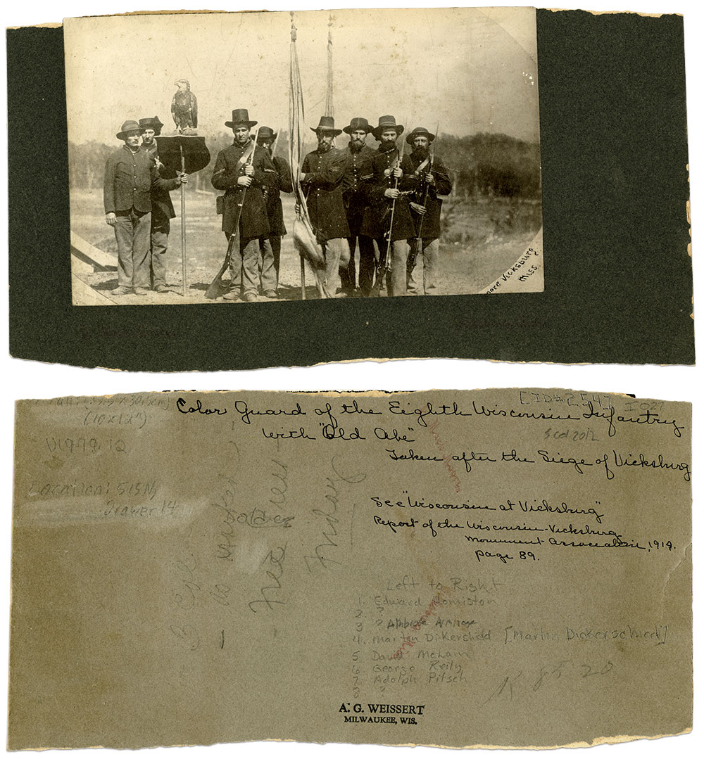 View of the front and back of the print, and the mount to which it is attached. A.G. Weissert Collection, Wisconsin Veterans Museum, Madison, Wis.