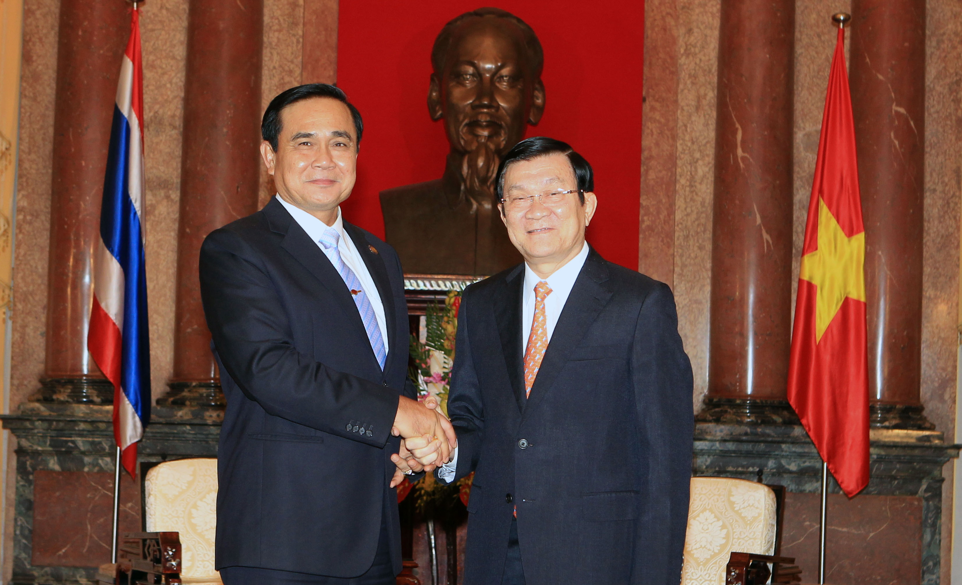 Chủ tịch nước Trương Tấn Sang tiếp Thủ tướng Thái Lan Prayuth Chan-ocha (Ảnh: TTXVN)