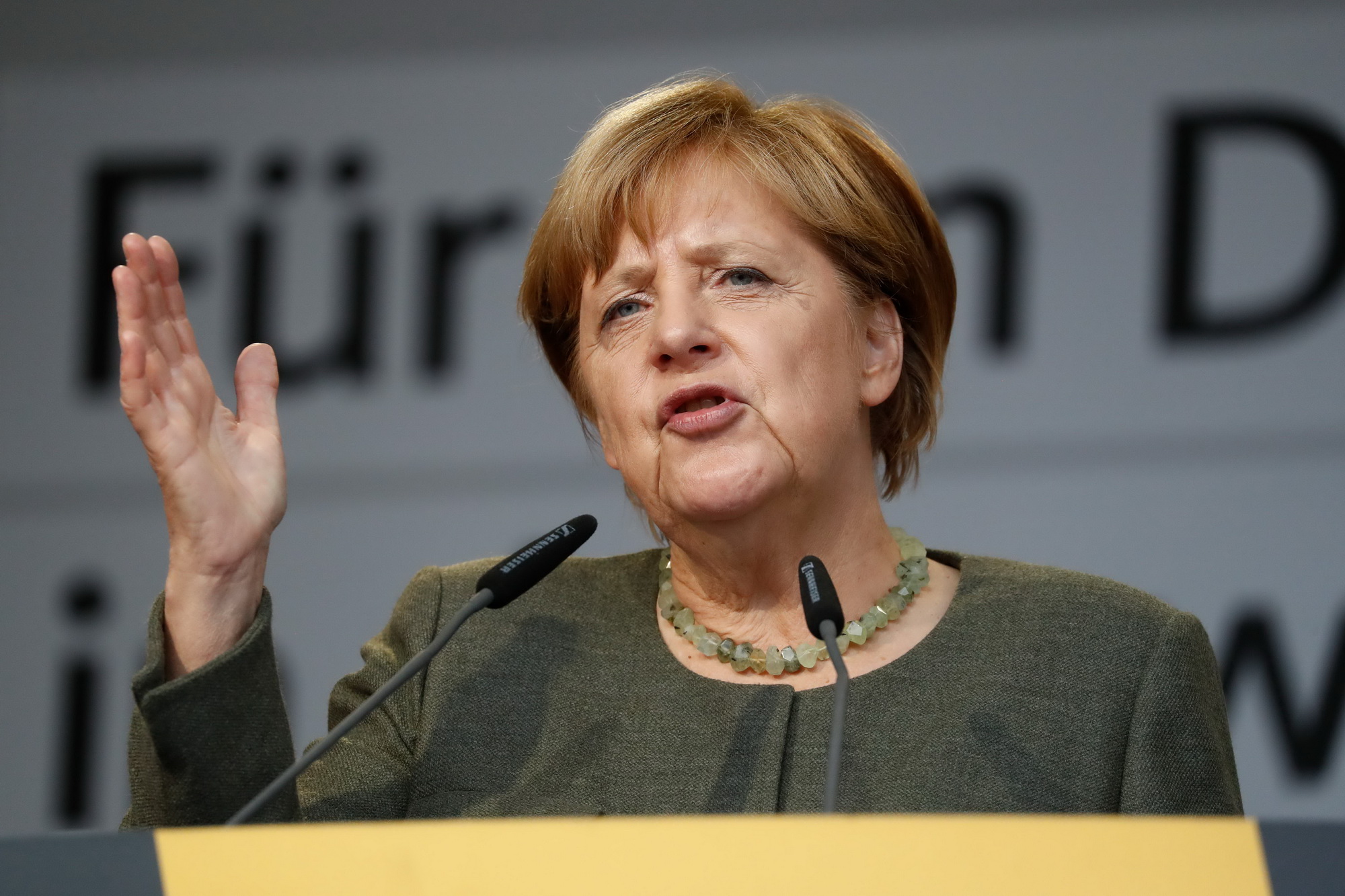 Thủ tướng Đức Angela Merkel trong một chiến dịch vận động tranh cử ở Kappeln, miền bắc Đức ngày 20/9. (Nguồn: AFP/TTXVN)