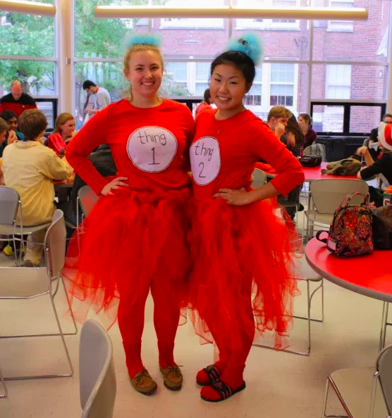 Alexandria Luckert  and Jackie Pi made their own Thing 1 and Thing 2 costumes for Costume Day 2013. Photo by Margo Morton.
