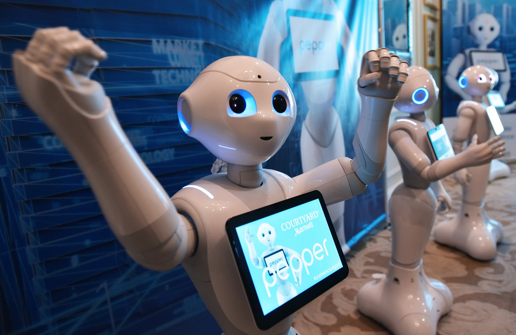Robot Pepper của hãng Softbank Robotics trưng bày tại Triển lãm CES ở Las Vegas, Mỹ ngày 11/1. (Nguồn: AFP/TTXVN)