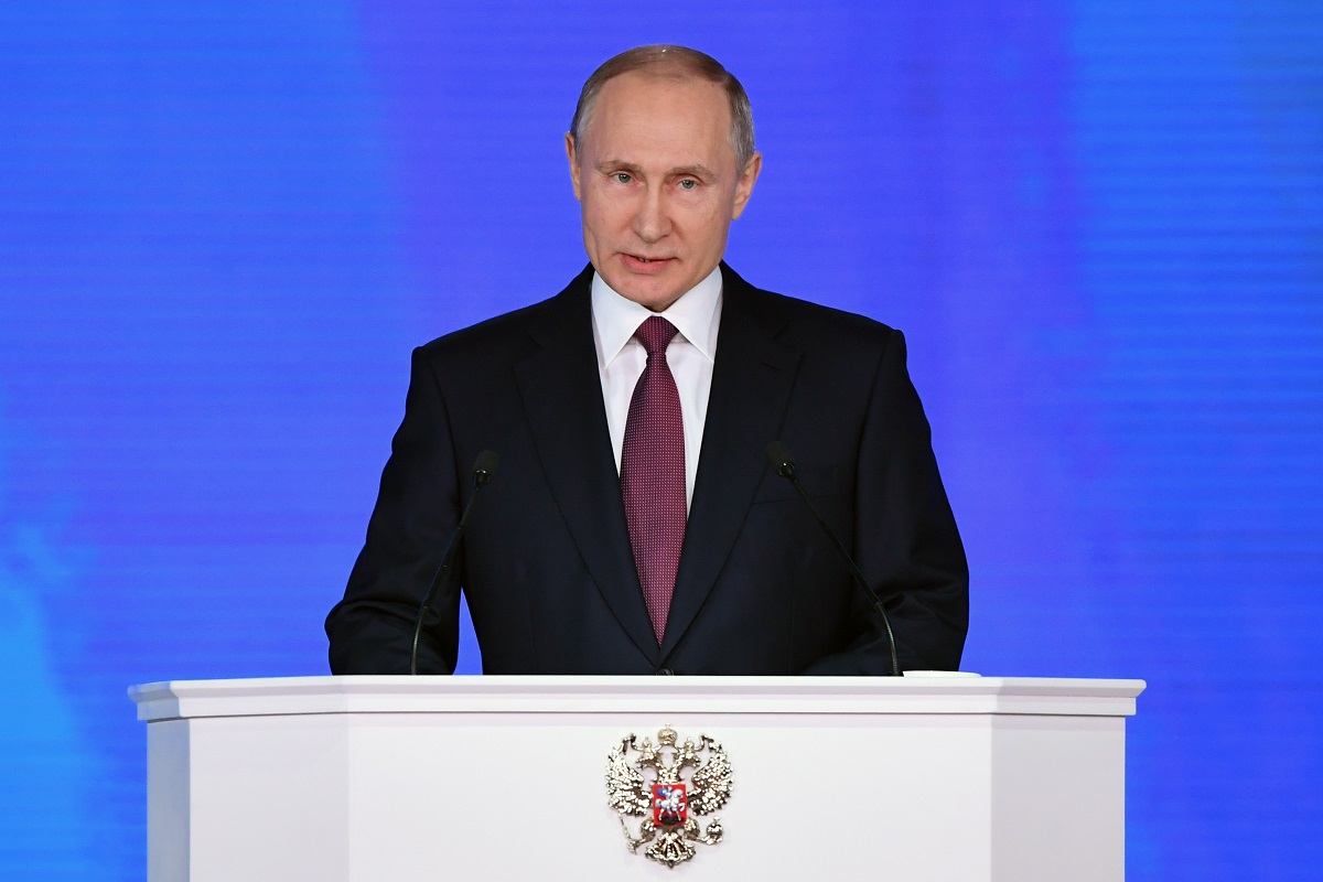 Tổng thống Nga Vladimir Putin đọc Thông điệp liên bang trước hai Viện của Quốc hội liên bang. (Nguồn: AFP/TTXVN)