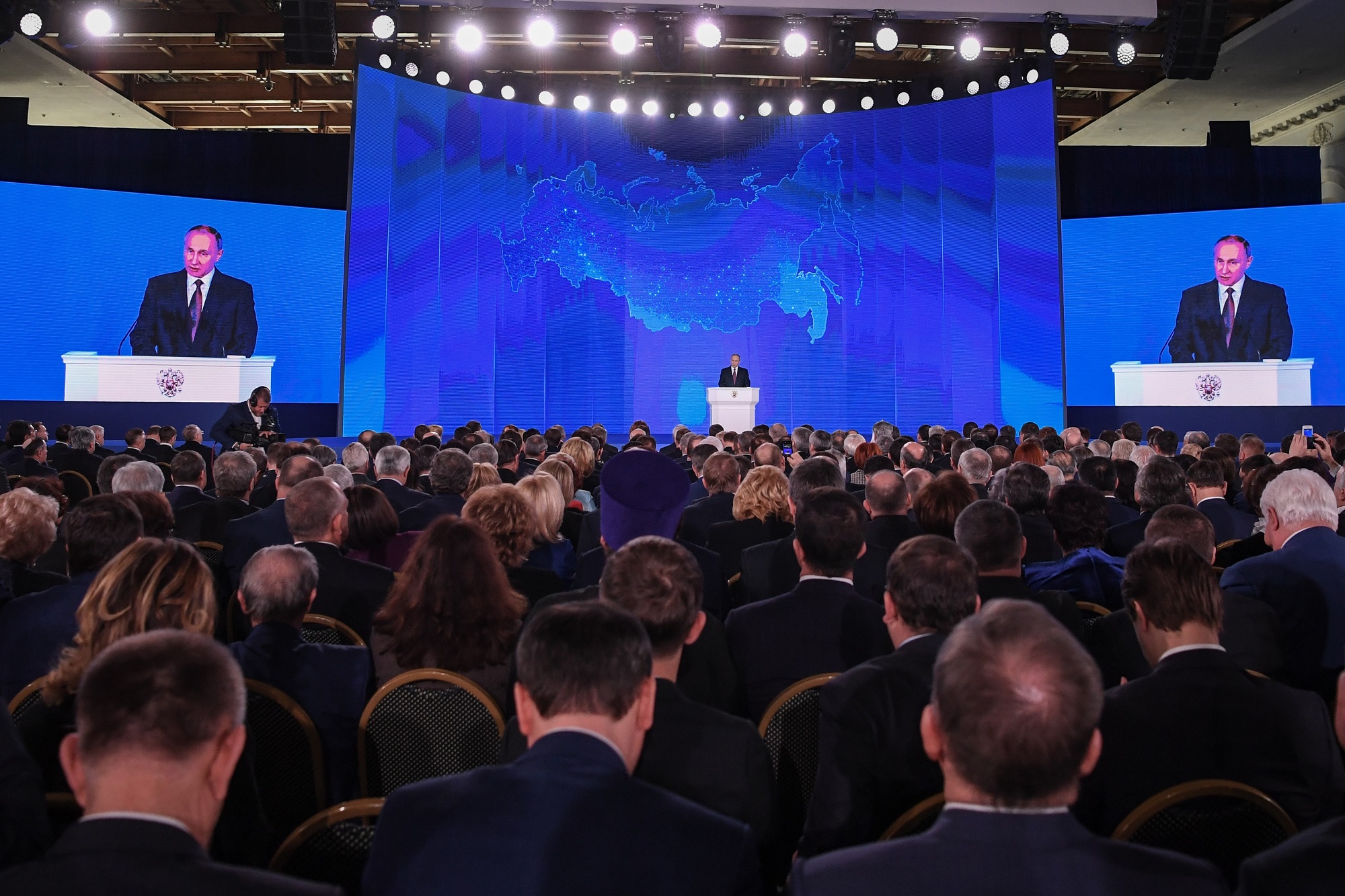 Trong Thông điệp liên bang 2018, Tổng thống Nga Vladimir Putin dành một phần lớn để nói về cách mạng công nghệ. (Nguồn: AFP/TTXVN)