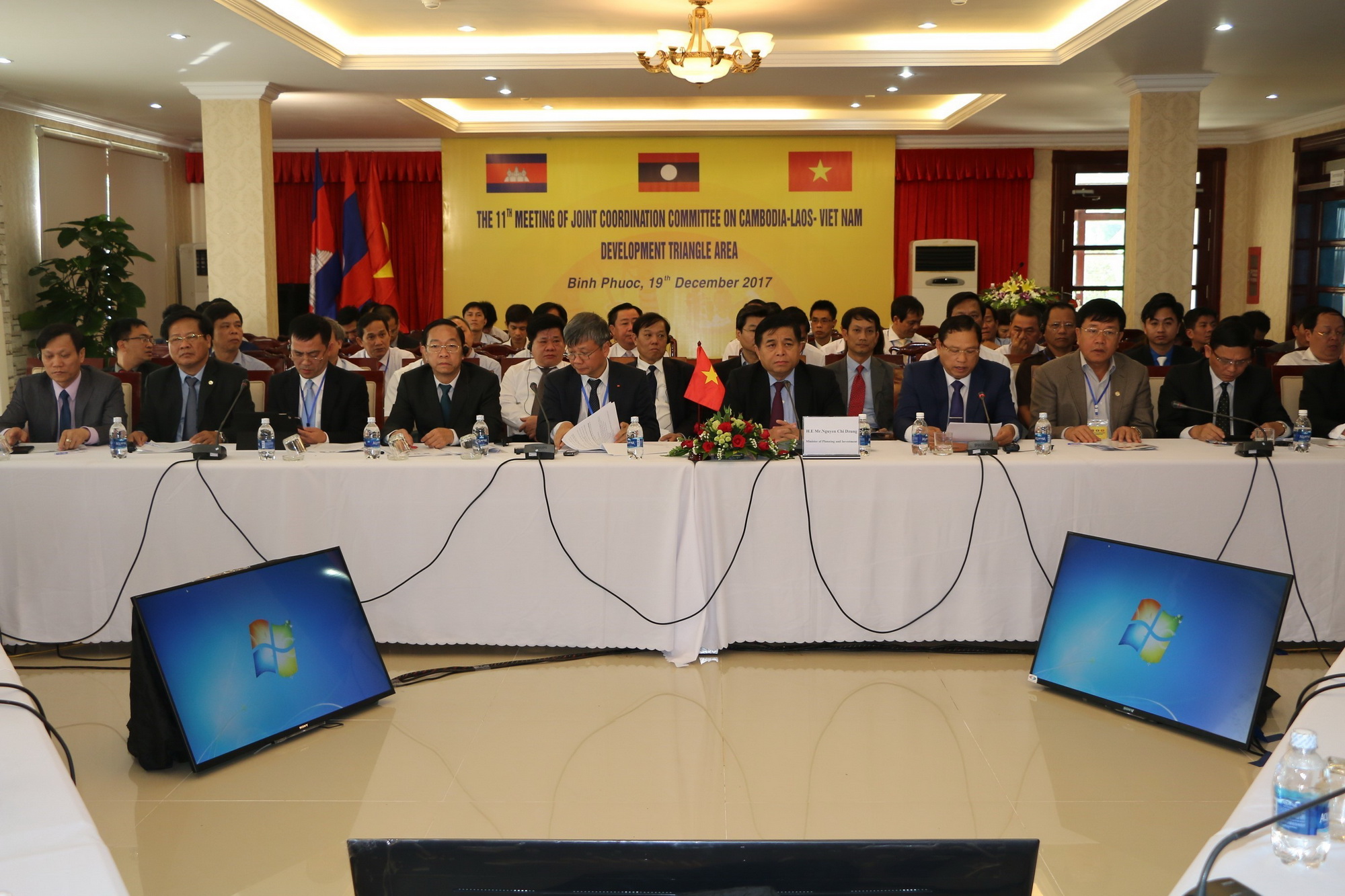 Hội nghị Ủy ban Điều phối chung lần thứ 11 Khu vực Tam giác phát triển Campuchia-Lào-Việt Nam tháng 12/2017. (Nguồn: TTXVN)