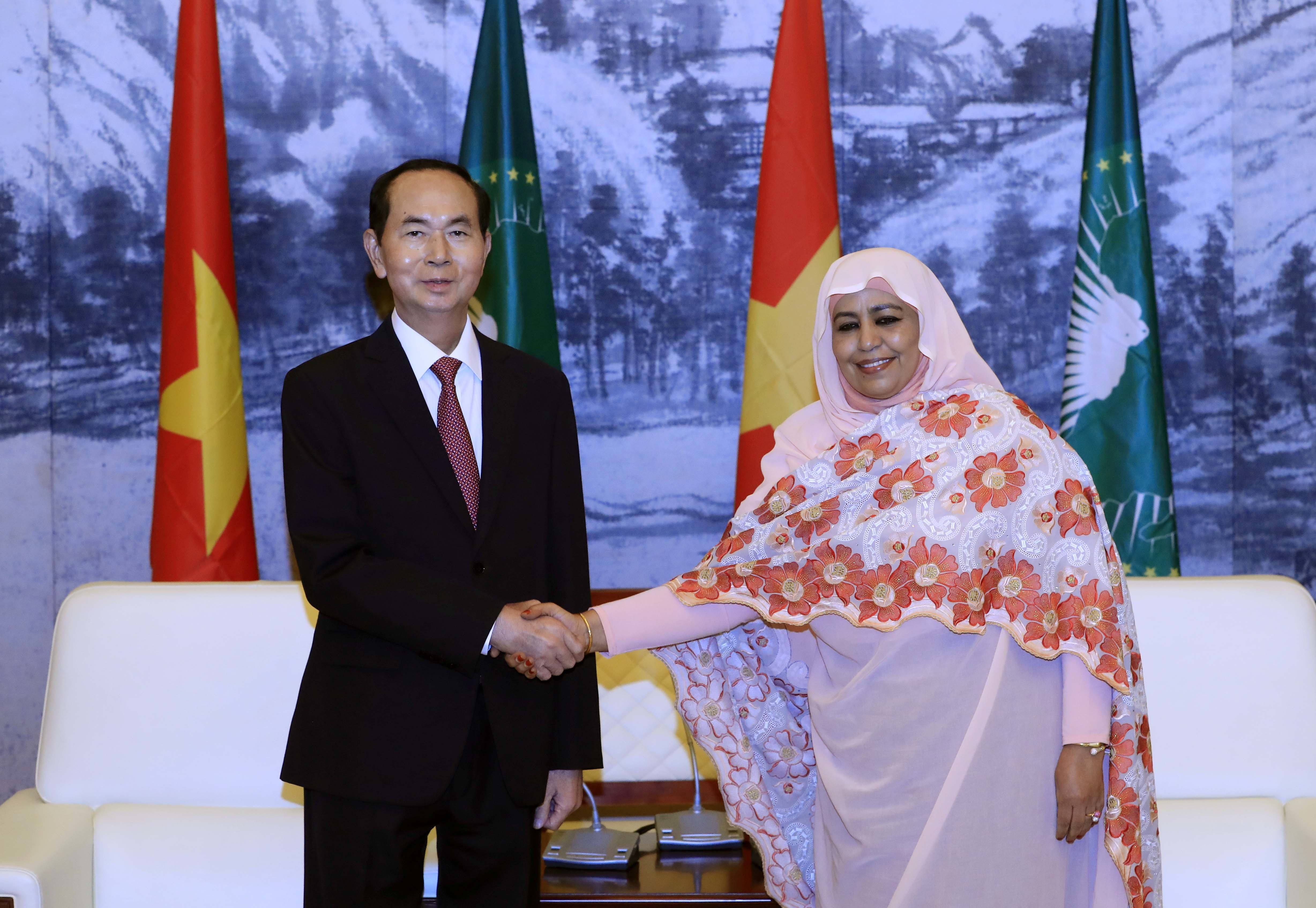 President Tran Dai Quang and Acting President of the African Union (AU) Amira Elfadil Mohammed Elfadil (Photo: VNA)