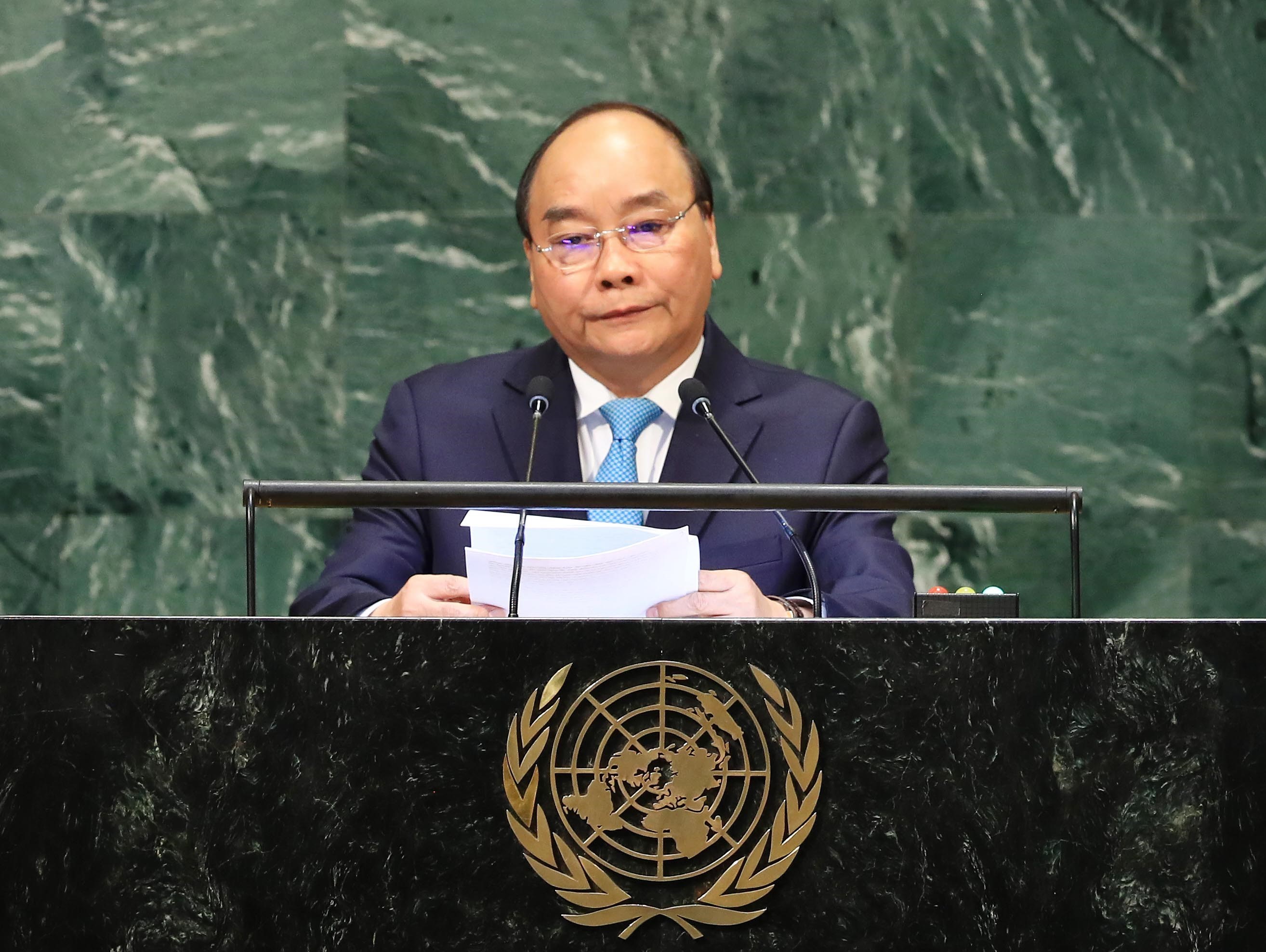 El primer ministro de Vietnam, Nguyen Xuan Phuc, interviene en el debate general de la ONU.
