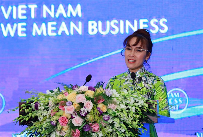 Vietjet CEO Nguyen Thi Phuong Thao at the Vietnam Business Summit, part of the WEF-ASEAN. (Photo: VNA)