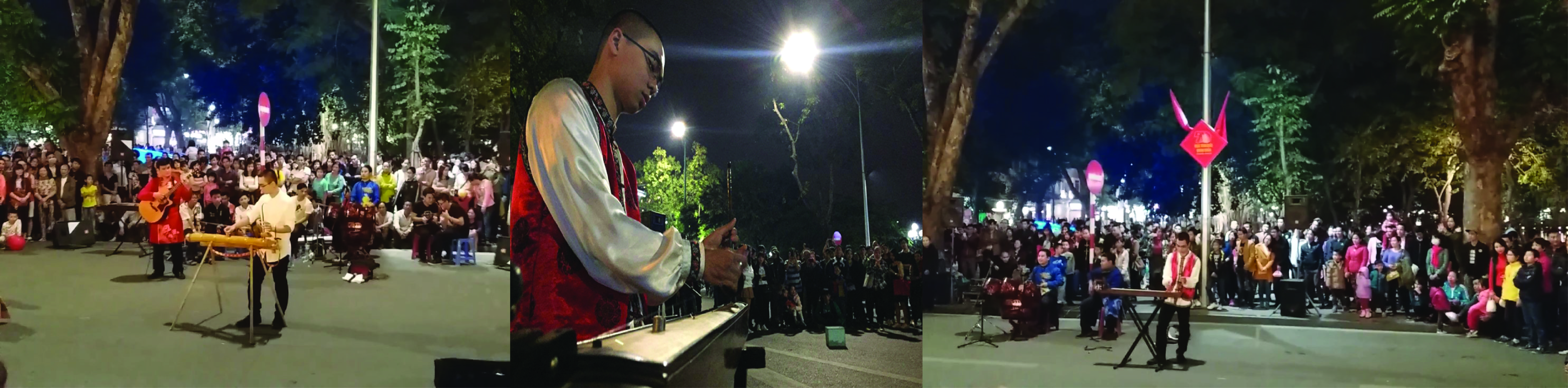    武黎明在河内步行街区表演。本图片由武黎明提供。