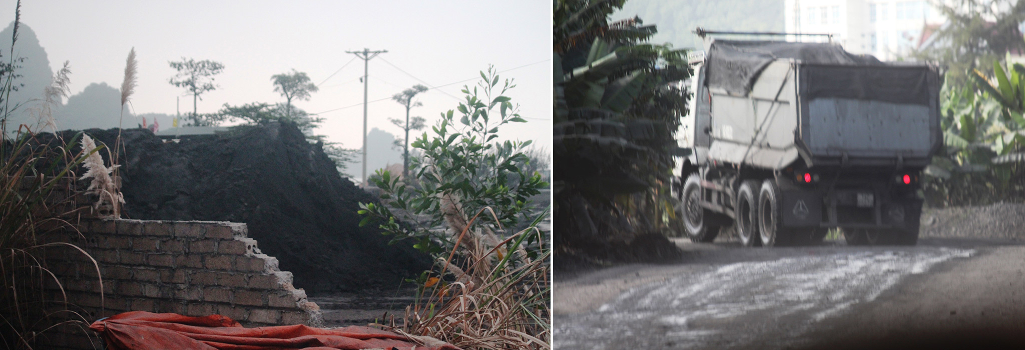 Xít thải lẫn than được các xe tải trọng lớn chở về tập các điểm tập kết trong và ngoài khu vực Cụm công nghiệp Cẩm Thịnh. (Ảnh: P.V/Vietnam+)