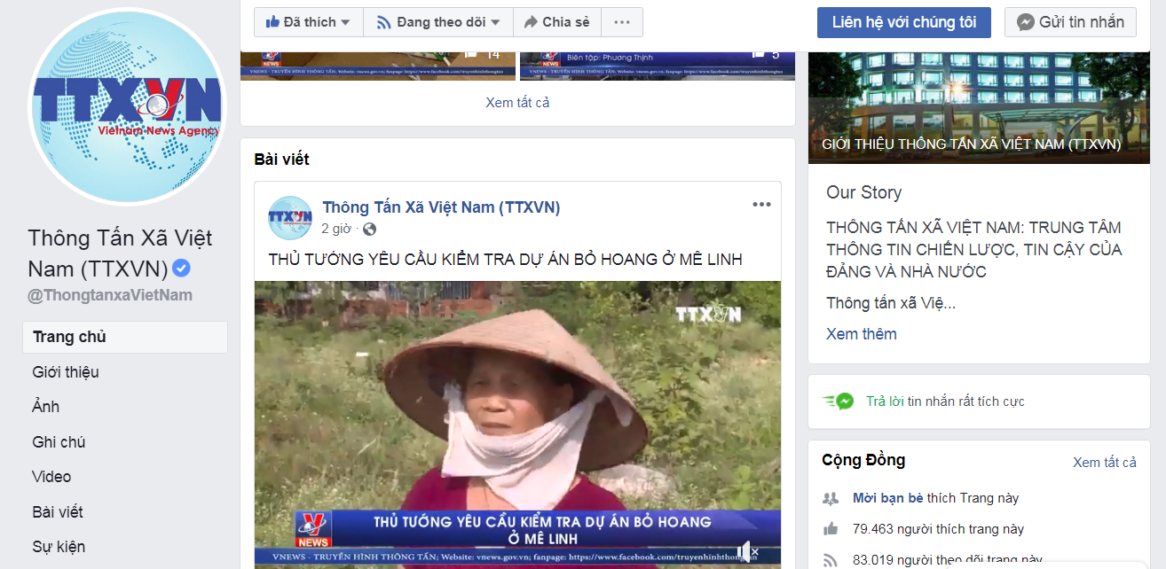 Trang Fanpage của Thông tấn xã Việt Nam - một thành viên tích cực của OANA.