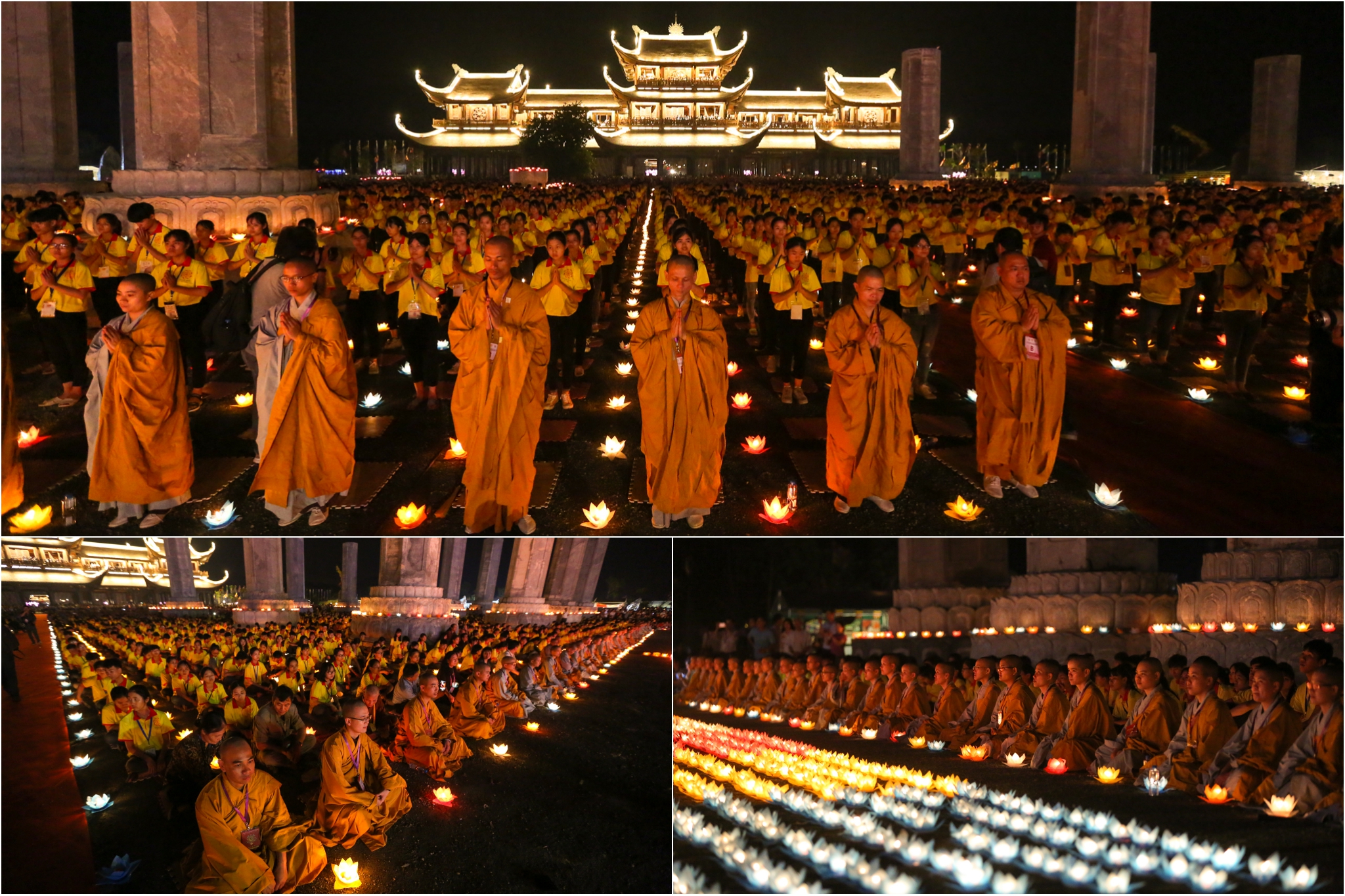 Trong bầu không khí trang nghiêm và thanh tịnh, đúng 19 giờ tối, hàng vạn Phật tử đã tề tựu đông đủ, thành kính cung nghinh Chư tôn đức quang lâm chứng minh cho buổi lễ. 