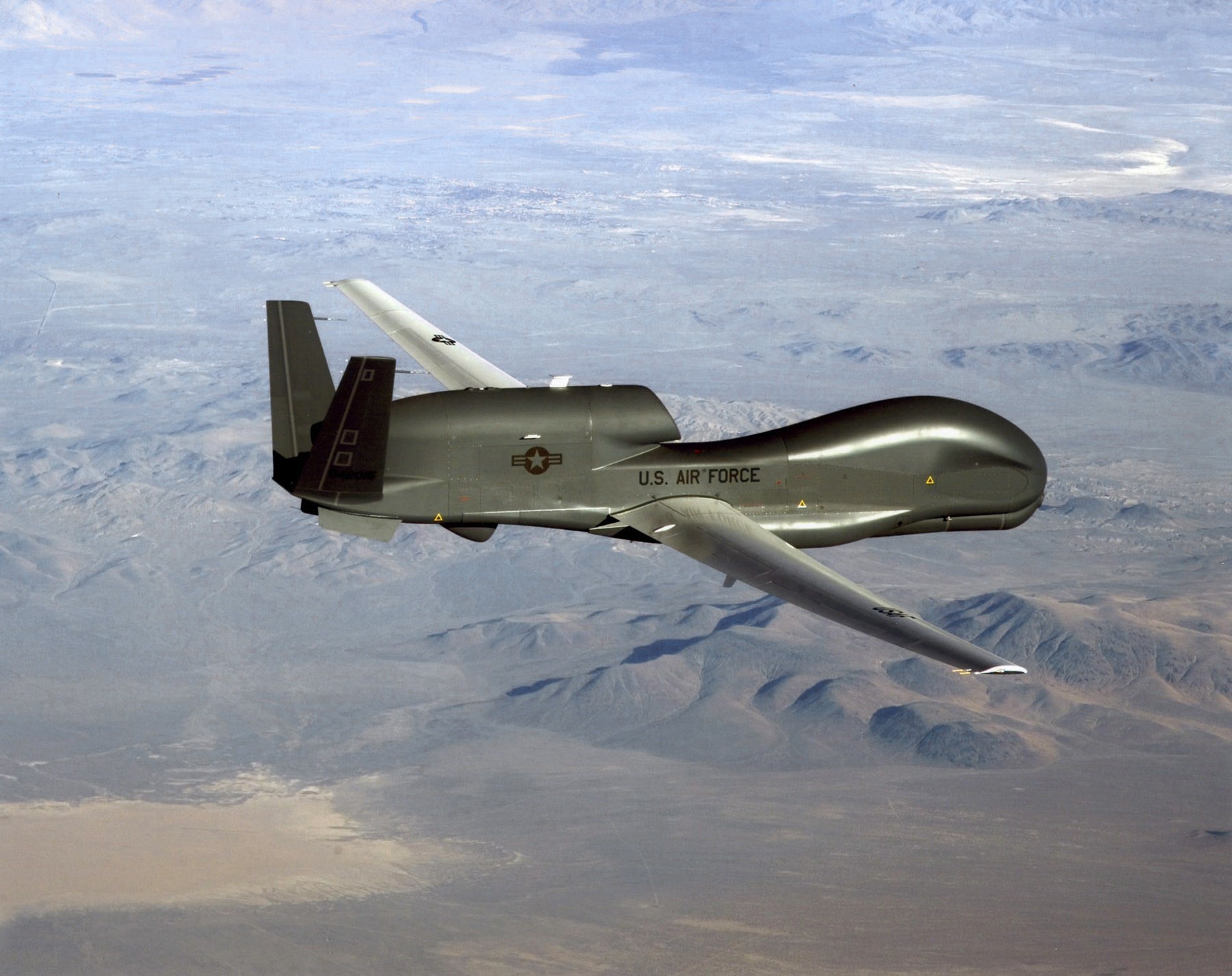 Ảnh tư liệu do Không lực Mỹ công bố: Máy bay trinh sát và do thám không người lái RQ-4 Global Hawk của Mỹ. (Nguồn: AFP/TTXVN)
