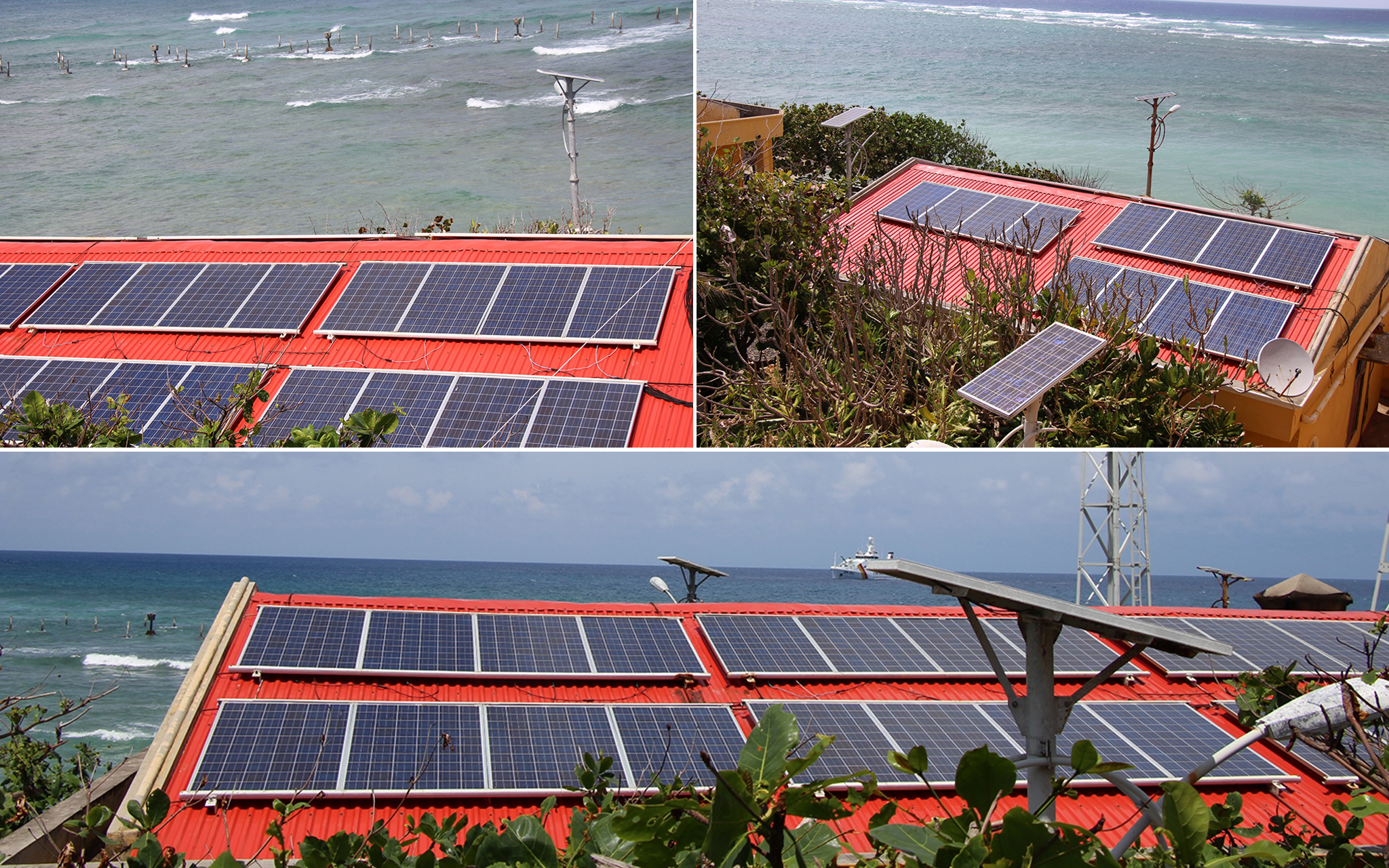 Tại đảo An Bang, đâu đâu trên những mái nhà ngói đỏ cũng được phủ thêm một màu xanh bóng nhoáng của tấm pin mặt trời để khai thác tối đa nguồn năng lượng sạch.