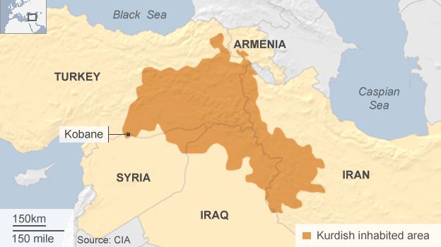 Bản đồ khu vực người Kurd sinh sống nằm trên lãnh thổ của 5 quốc gia, trong đó phần lớn ở Thổ Nhĩ Kỳ. (Nguồn: CIA)