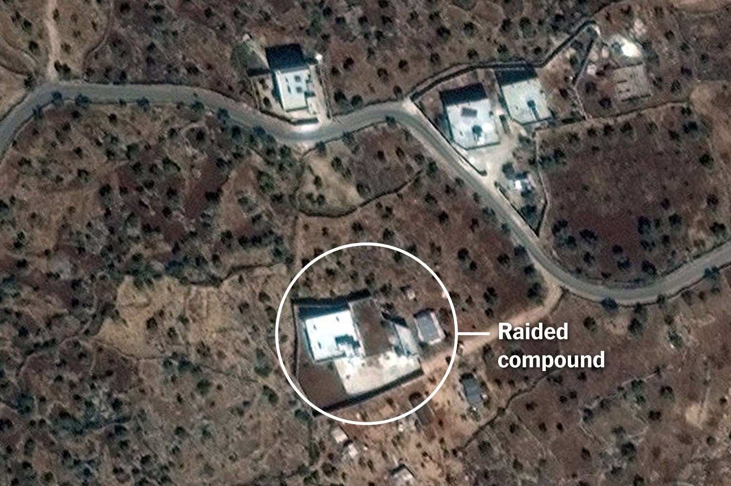 Hình ảnh vệ tinh do Maxar Technologies ghi nhận về địa điểm được cho là nơi ẩn náu cuối cùng của trùm IS Abu Bakr al-Baghdadi (Ảnh: NYTimes)
