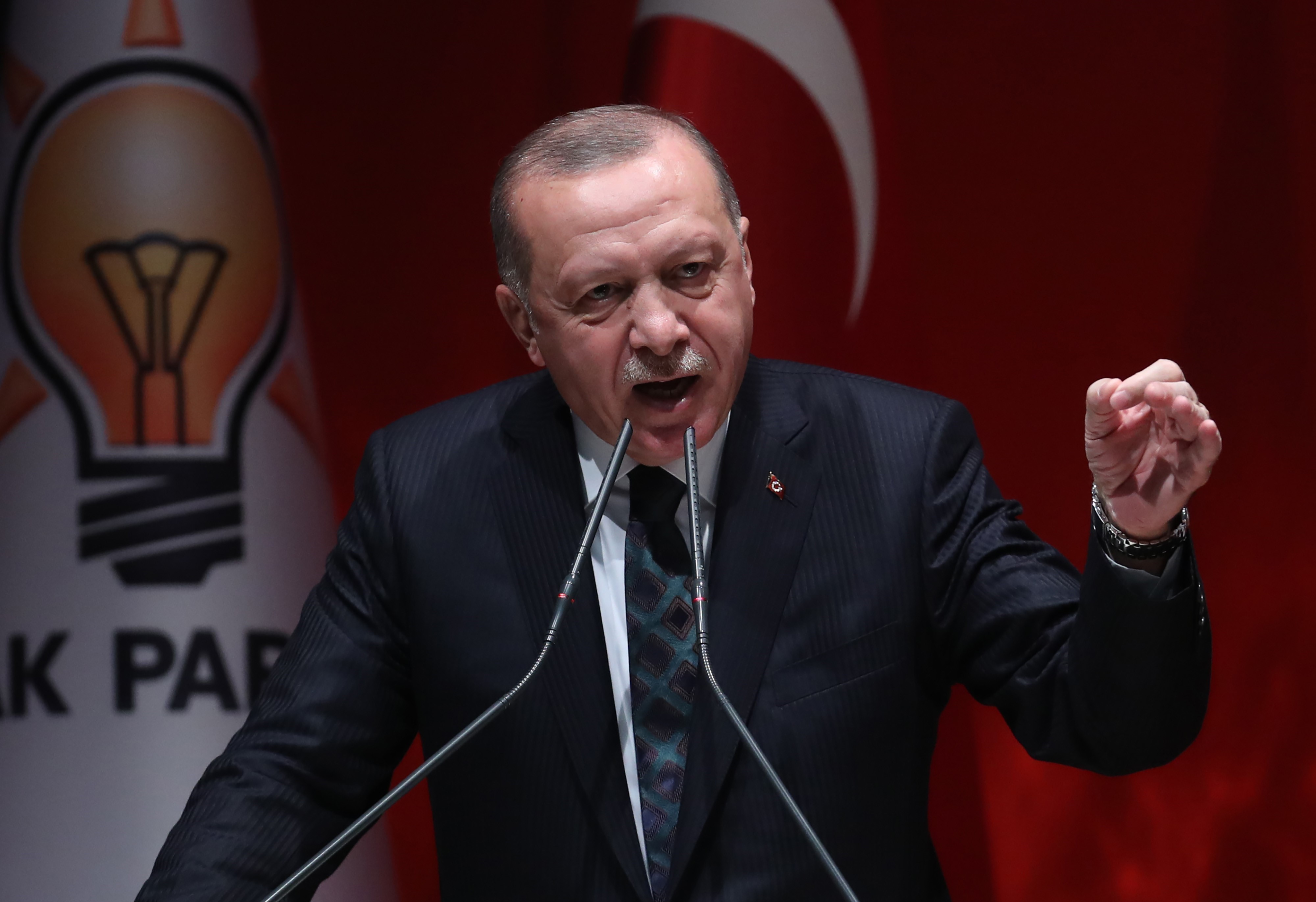 Tổng thống Thổ Nhĩ Kỳ Recep Tayyip Erdogan phát biểu tại Ankara ngày 10/10/2019. (Nguồn: AFP/TTXVN)