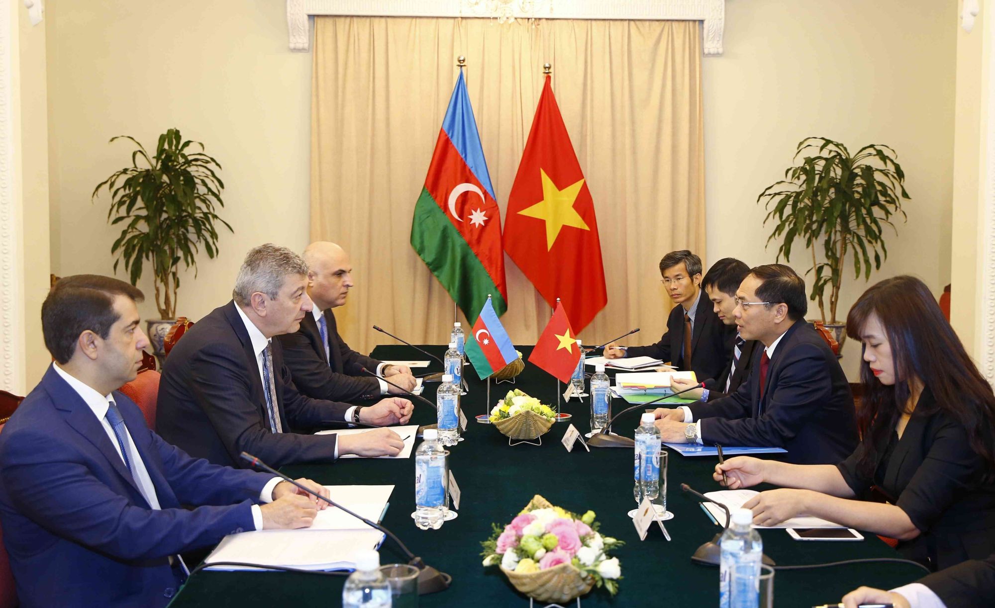 Vietnamese Deputy Minister of Foreign Affairs Bui Thanh Son and his Azerbaijani counterpart Ramiz Ayvaz oglu Hasanov at the consultation on March 12, 2019 (Source: VNA)