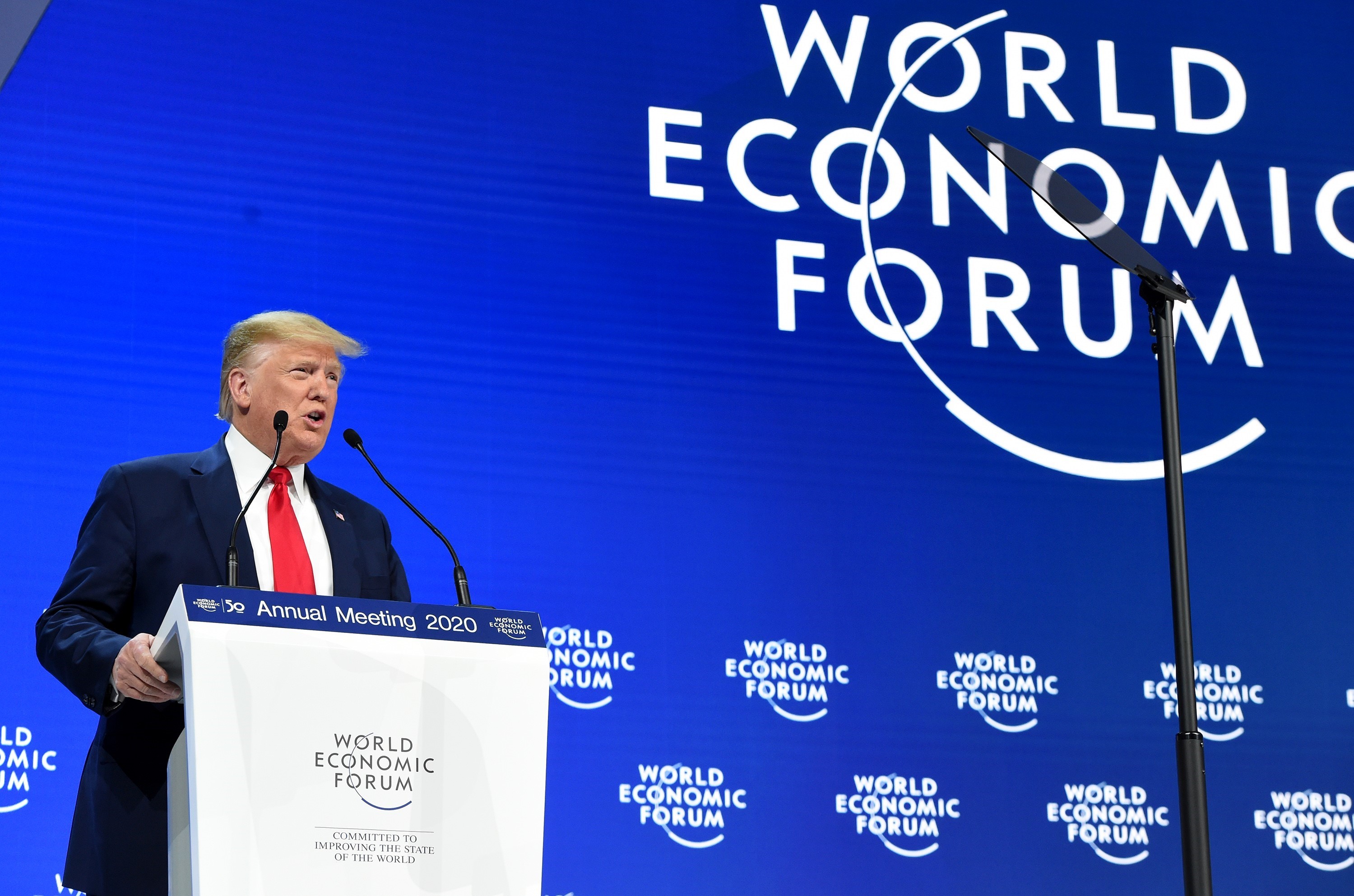 Tổng thống Mỹ Donald Trump phát biểu tại Diễn đàn Kinh tế Thế giới lần  thứ 50 (WEF 2020) ở Davos, Thụy Sĩ, ngày 21/1/2020. (Nguồn: THX/TTXVN)