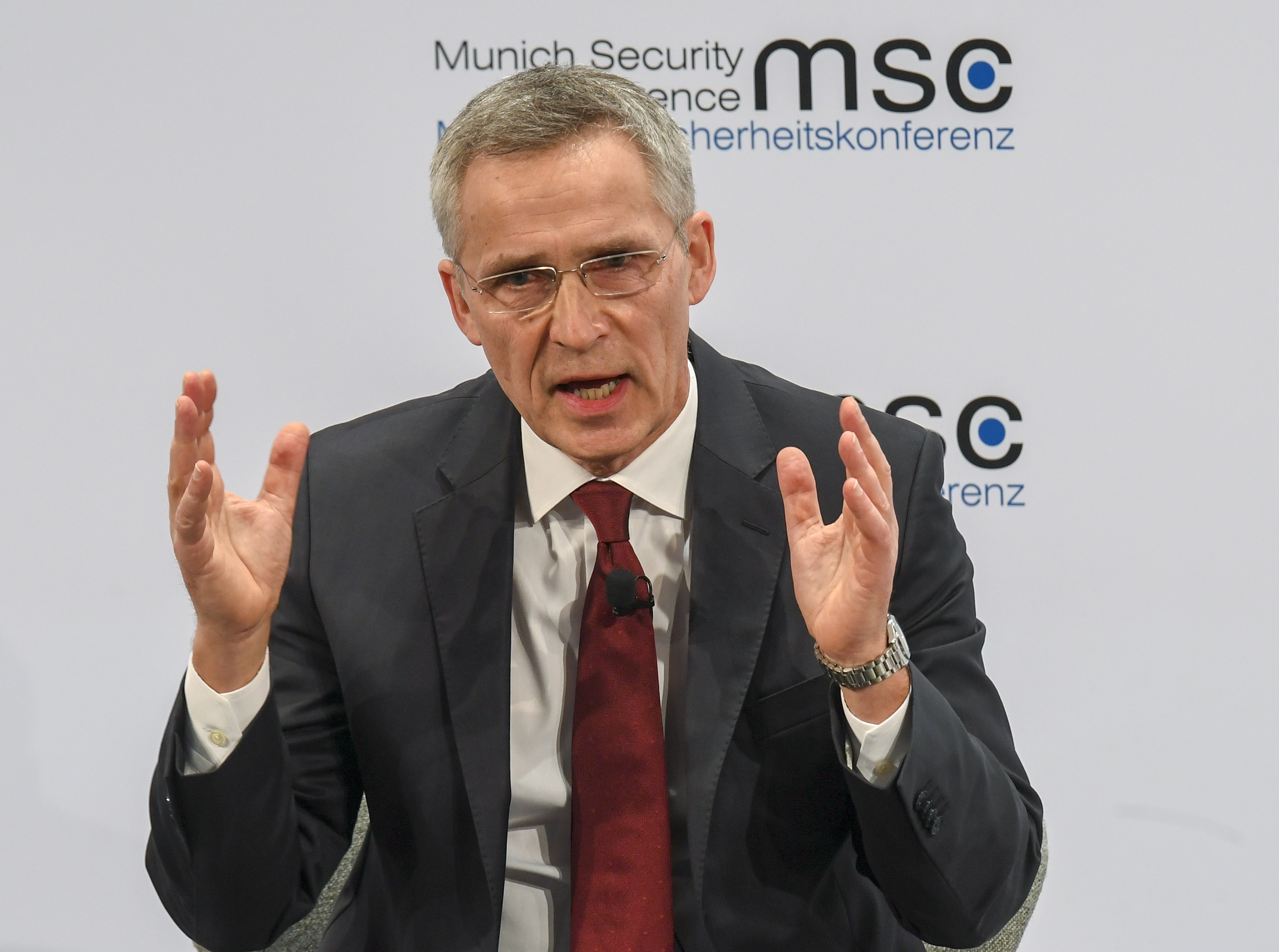 Tổng thư ký Tổ chức Hiệp ước Bắc Đại Tây Dương (NATO) Jens Stoltenberg phát biểu tại Hội nghị An ninh Munich, Đức, ngày 15/2/2020. (Ảnh: AFP/TTXVN)