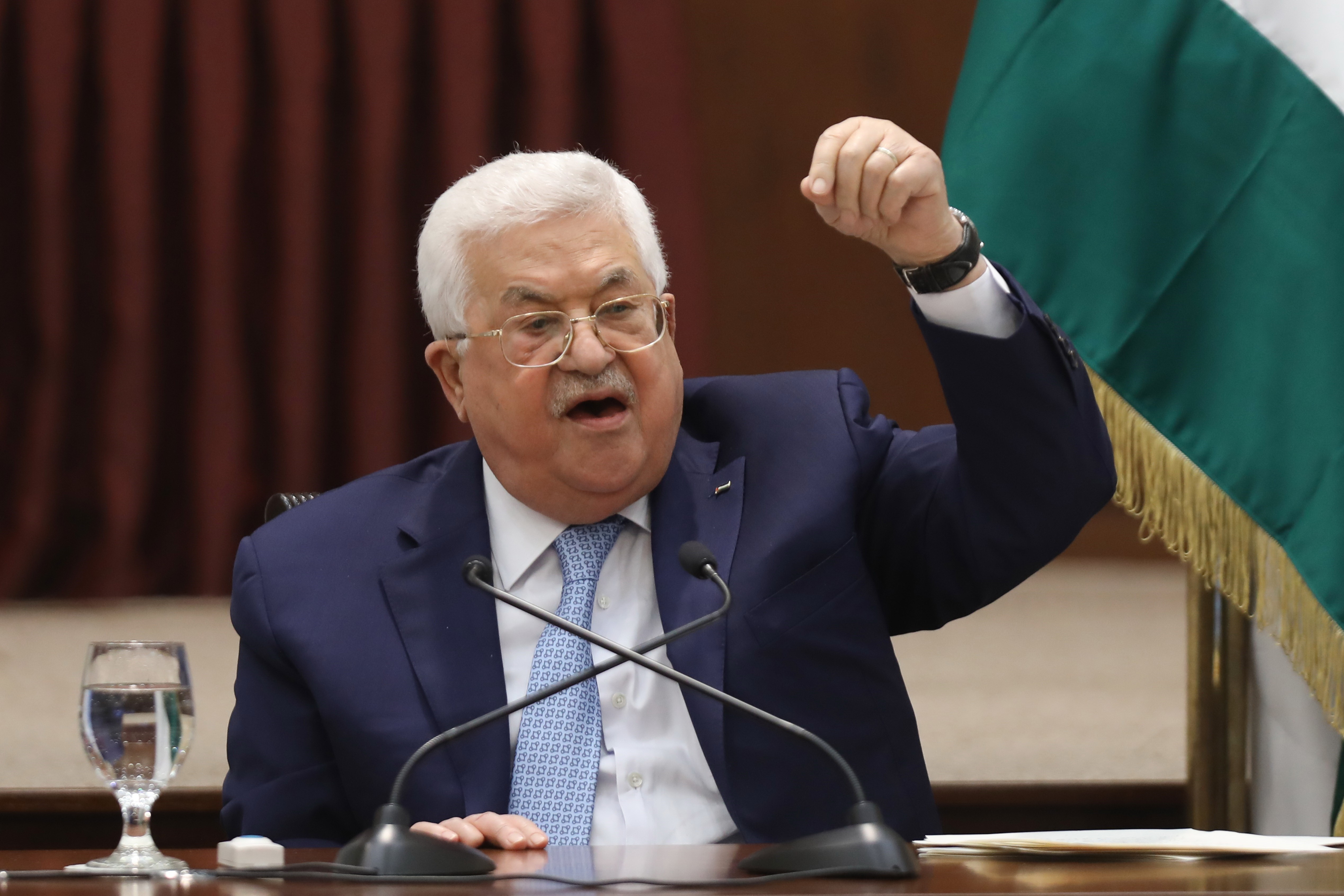 Tổng thống Mahmoud Abbas phát biểu tại cuộc họp ở thành phố Ramallah, Bờ Tây ngày 19/5/2020. (Ảnh: AFP/TTXVN)