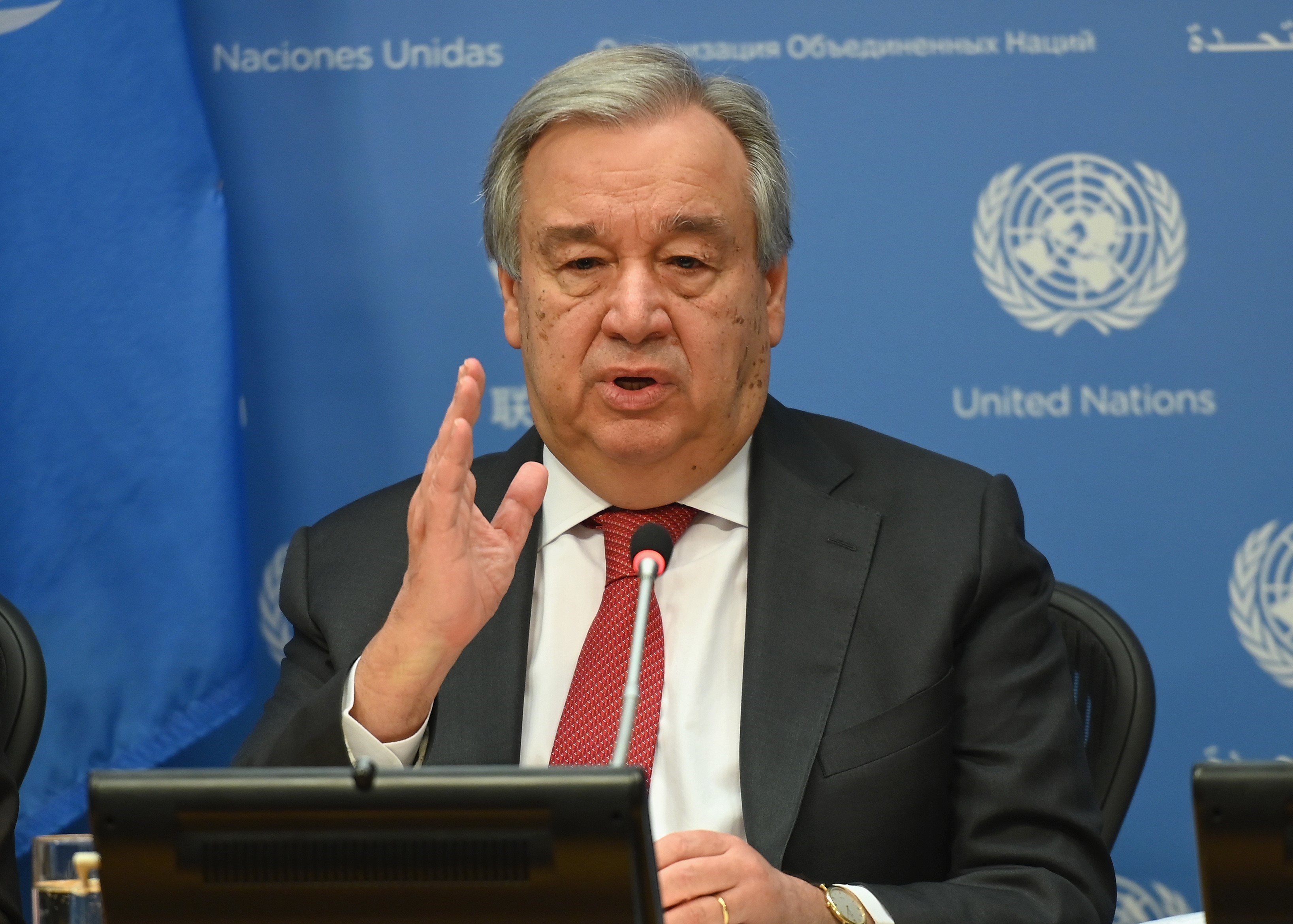 Tổng Thư ký Liên hợp quốc Antonio Guterre phát biểu tại cuộc họp báo ở New York, Mỹ ngày 4/2/2020. (Nguồn: AFP/TTXVN)