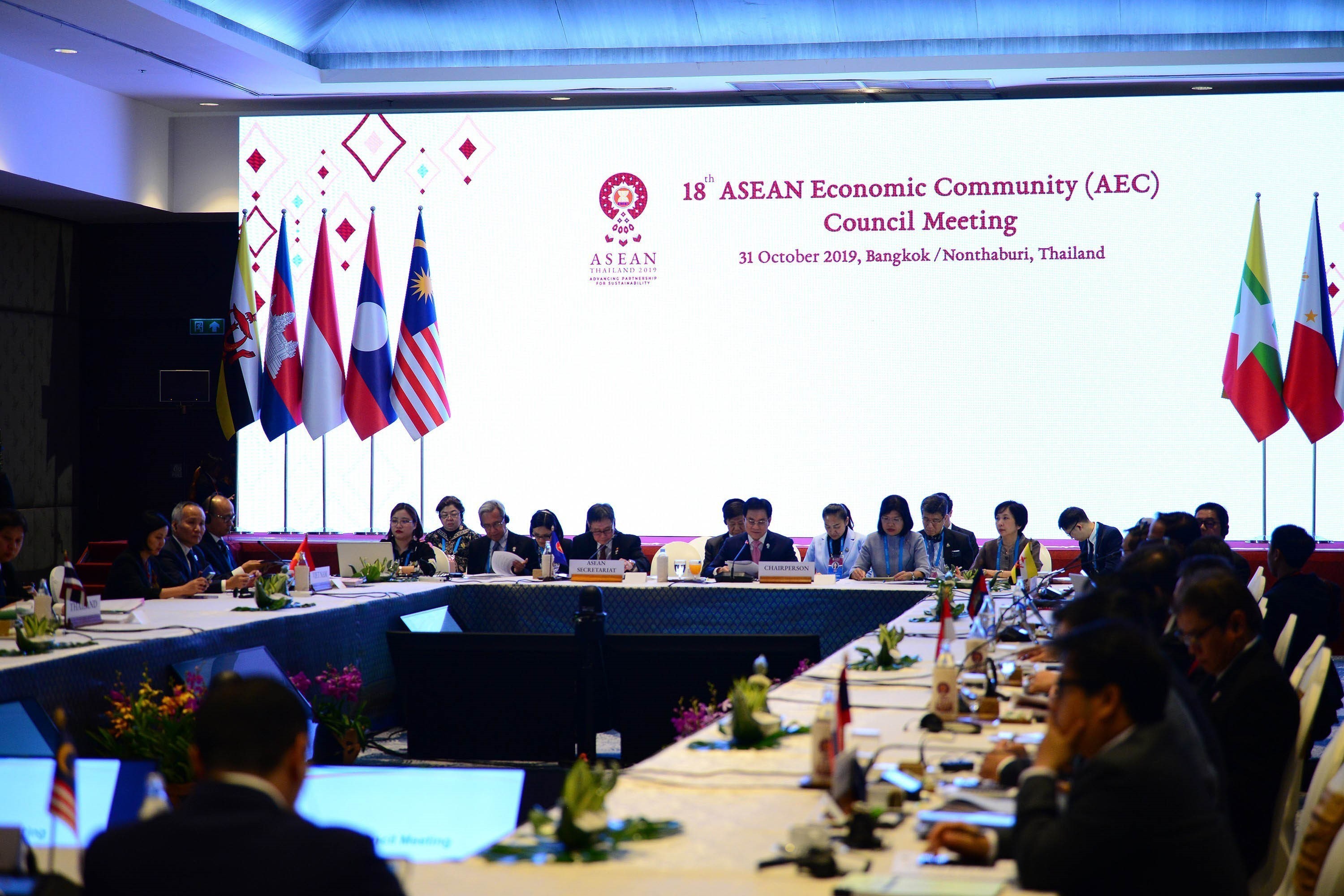  Hội nghị Hội đồng Cộng đồng kinh tế ASEAN lần thứ 18 diễn ra tại Thái Lan, ngày 31/10/2019. (Ảnh: Ngọc Quang/TTXVN)