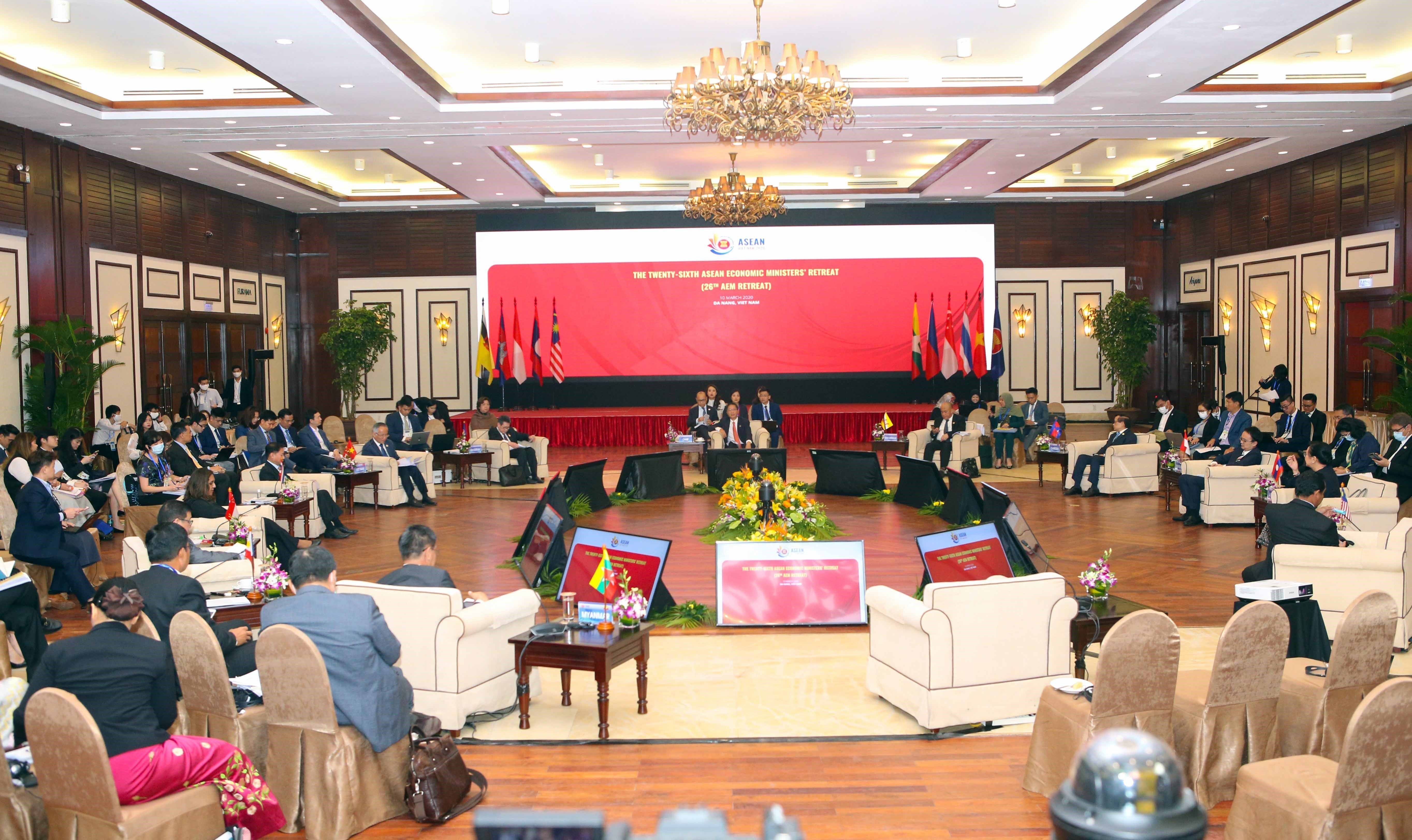 Hội nghị Bộ trưởng Kinh tế ASEAN hẹp (AEM) lần thứ 26, ngày 10/3/2020, tại Đà Nẵng dưới sự chủ trì của Bộ trưởng Bộ Công Thương Trần Tuấn Anh. (Ảnh: Trần Lê Lâm/TTXVN)