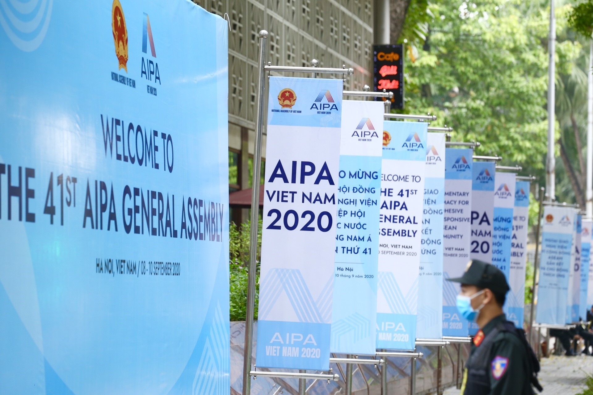 Panels and posters outside the AIPA 41’s venue (Photo: VNA)