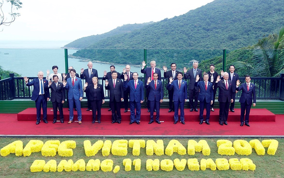 Chủ tịch nước Trần Đại Quang và các Trưởng đoàn dự Hội nghị các Nhà lãnh đạo Kinh tế APEC lần thứ 25 chụp ảnh chung. (Nguồn: TTXVN)