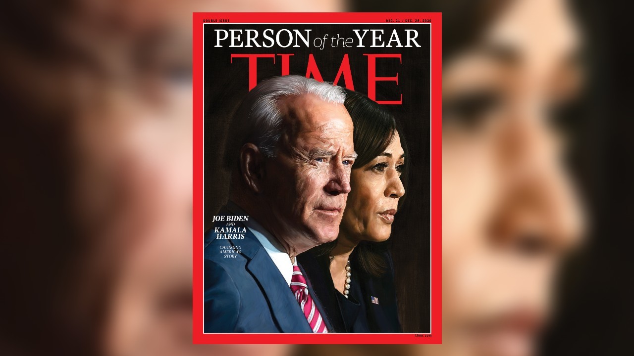 Trang bìa tạp chí Time đăng chân dung Tổng thống đắc cử Mỹ Joe Biden cùng Phó Tổng thống đắc cử Kamala Harris là “Nhân vật của năm.” (Nguồn: Time)