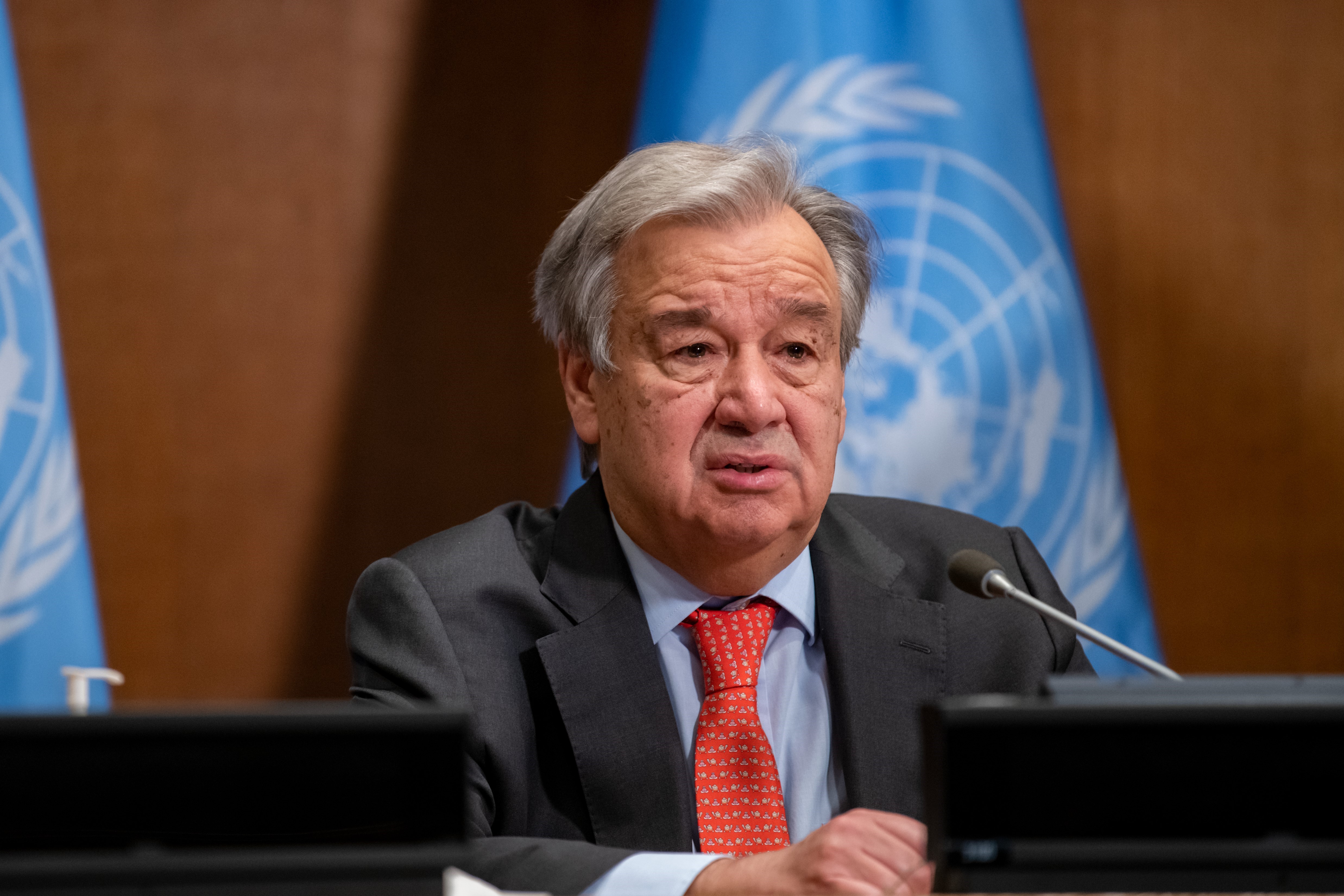  Tổng Thư ký Liên hợp quốc Antonio Guterres phát biểu tại hội nghị thượng đỉnh về khí hậu diễn ra theo hình thức trực tuyến ở New York, Mỹ, ngày 12/12/2020. (Ảnh: THX/TTXVN)