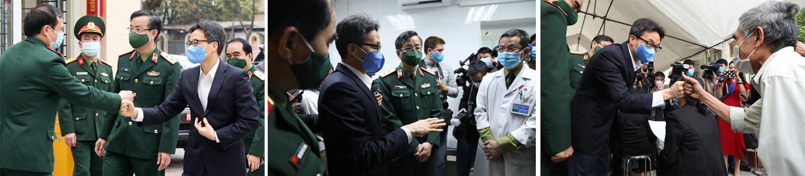 越南政府副总理武德儋看望慰问军医学院干部和正在接受第二次新冠疫苗试验注射的志愿者。 图自越通社